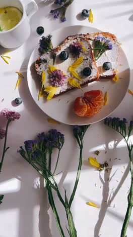 floral breakfast toast with citrus