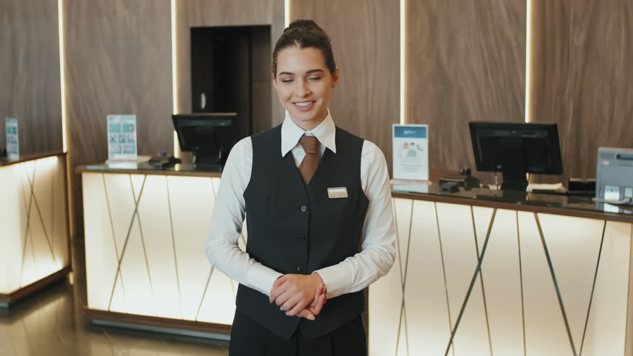 Retrato de gerente de hotel mulher no saguão