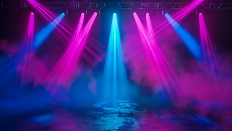 stage with pink and blue lights and smoke