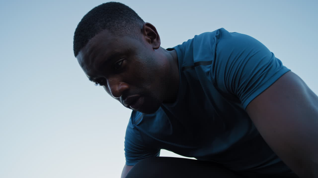 Black man runner, mark and start race for contest