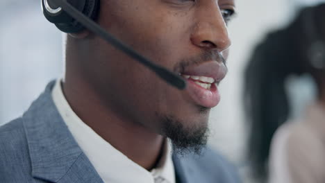 black man, callcenter and phone call