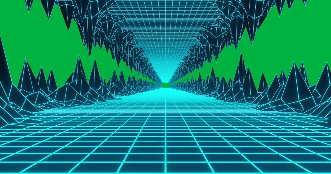 Animazione digitale di tunnel a griglia in stile Synthwave retrò