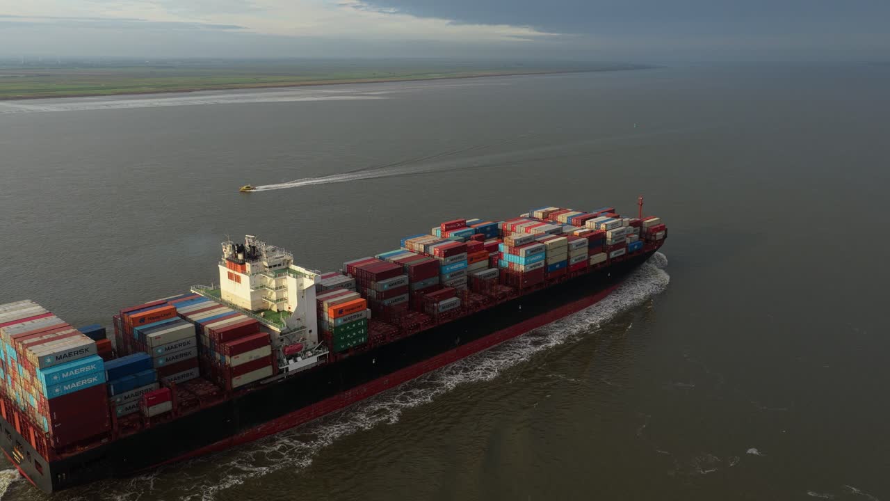 Drone view of cargo vessel used in global transport and logistics