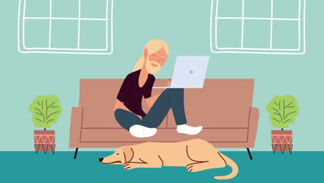 woman working from home with dog