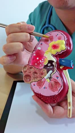 kidney model demonstration by a medical professional