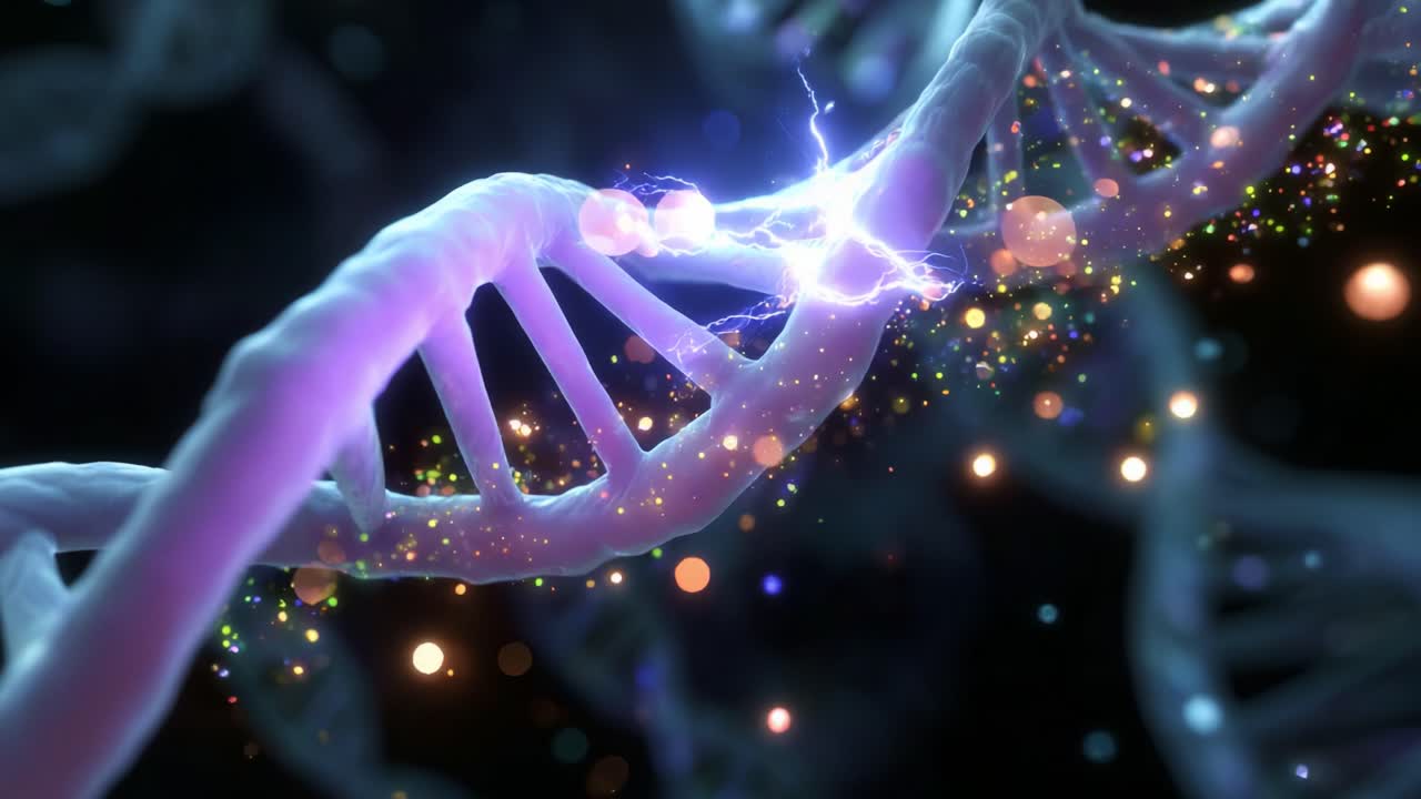 An Intricate Journey Through the Helix: Captivating Visualization of DNA's Structure and Its Twinkling Energy, Merging Science and Art to Reveal the Mysteries of Genetic Composition and Biological Connectivity