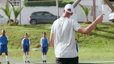 football, coach and team with fitness