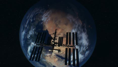 international space station in outer space over the planet earth orbit