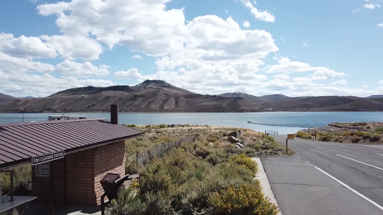 Lake in Nevada Aerial 4K shot pan around orbit