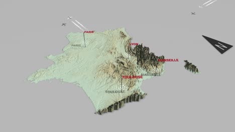mapa del terreno en 3d de francia
