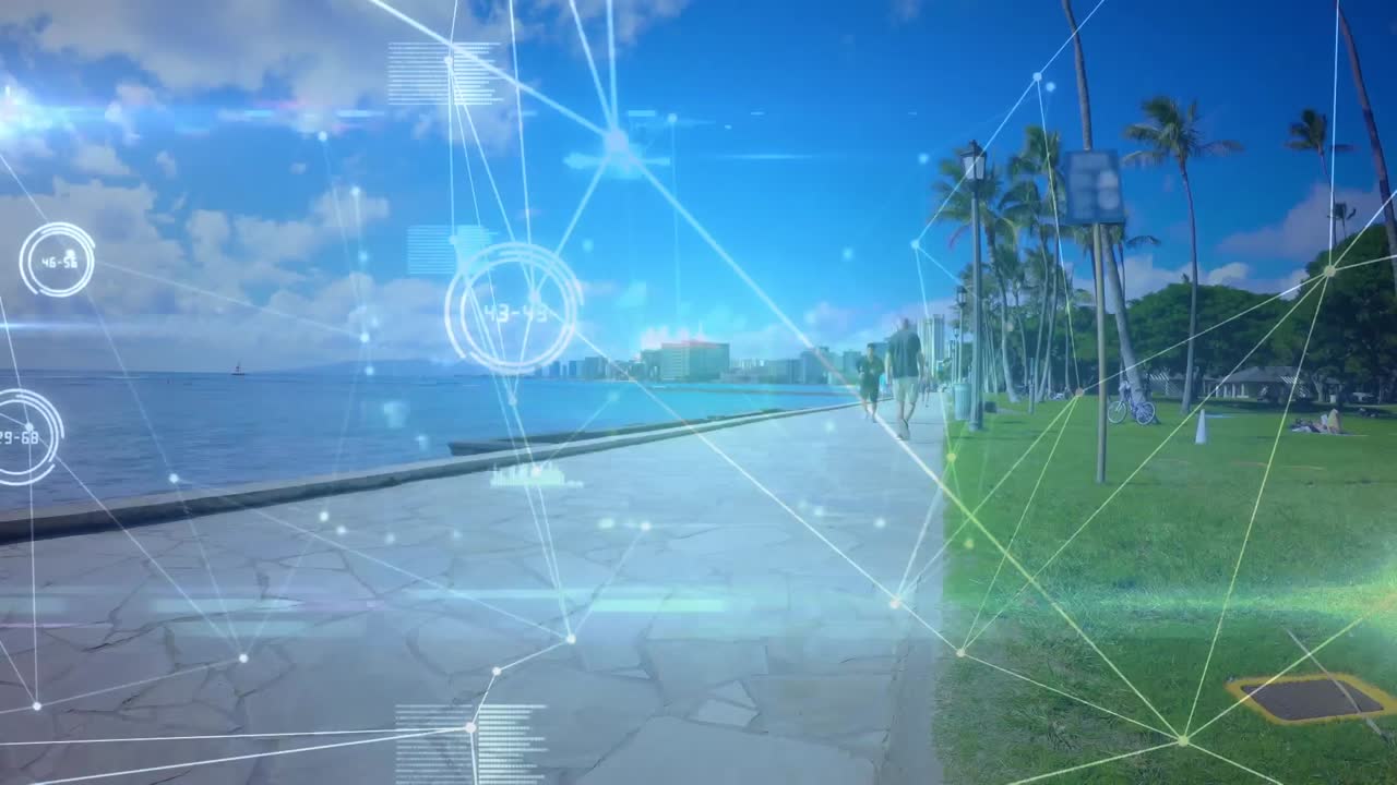 바다에서 조 ⁇ 하는  ⁇ 한 백인 남성에 대한 연결 네트워크의 애니메이션