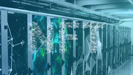 banner de texto nft sobre la red de conexiones contra la sala de servidores de computadoras