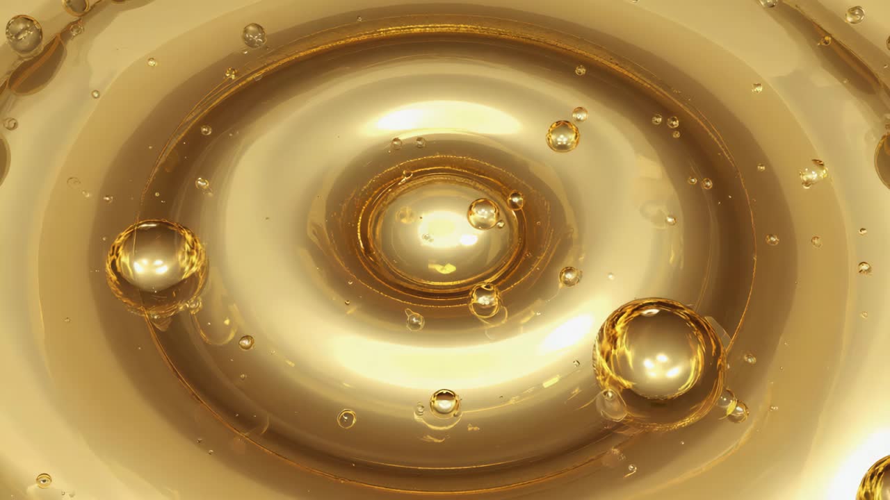 Golden Liquid Swirl with Bubbles