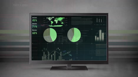 animación del procesamiento de datos y diagramas en la pantalla de la computadora