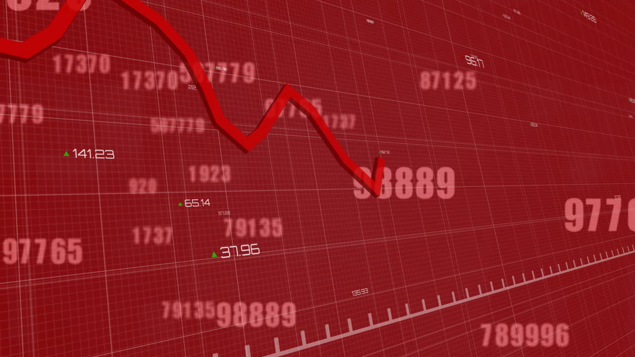 animación del procesamiento de datos digitales sobre fondo rojo