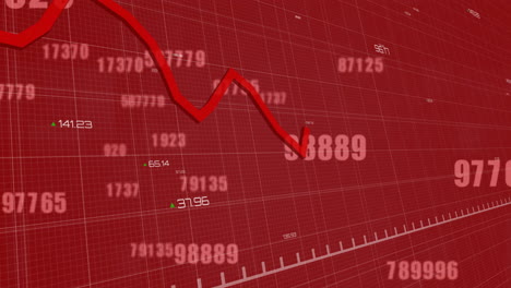 animación del procesamiento de datos digitales sobre fondo rojo