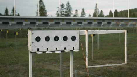 empty shooting range at biathlon stadium. biathlon targets shooting