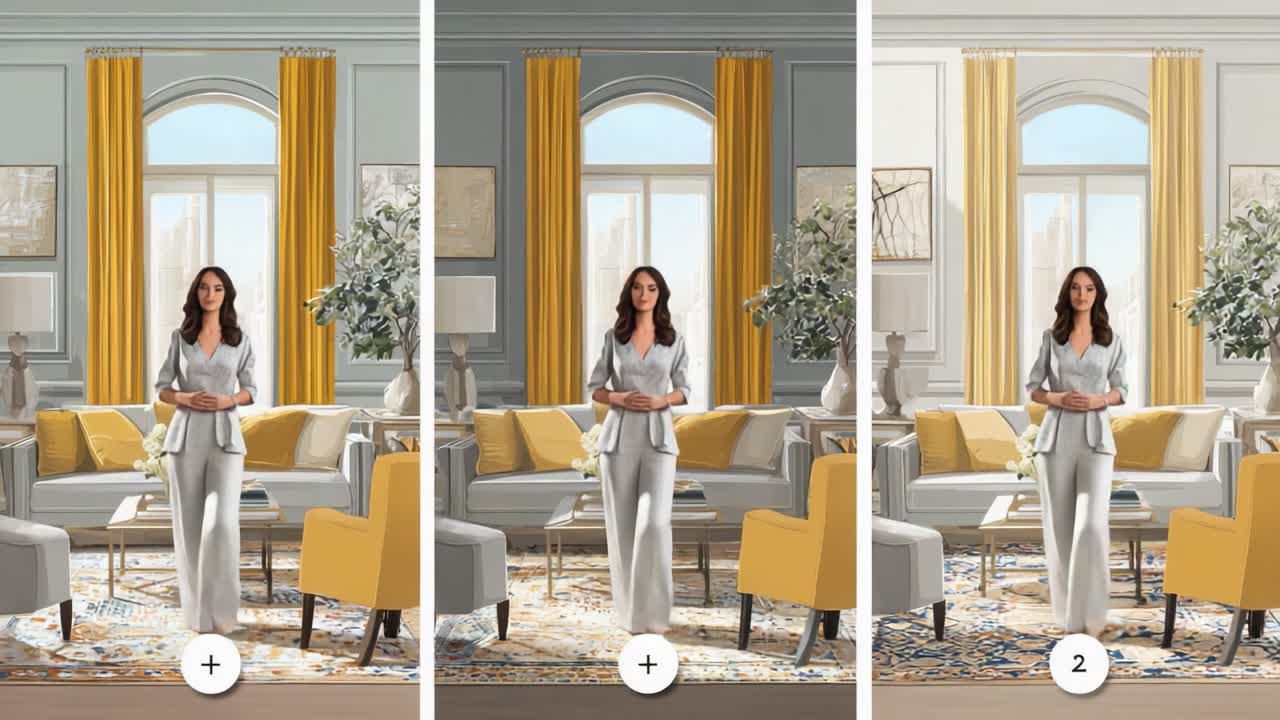 A Chic Living Room Transformation: Discover the Stunning Evolution of a Modern Space Enhanced with Elegant Decor, Warm Textiles, and Inviting Colors, Showcasing Versatility and Style in Interior Design