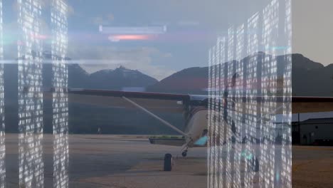 animation of data processing over plane and countryside