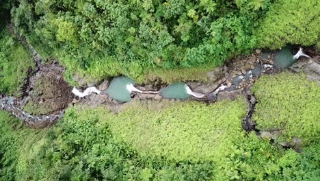 Waterfalls-filmed-with-a-drone-from-above,-Carbet-falls-Guadeloupe-Caribbean