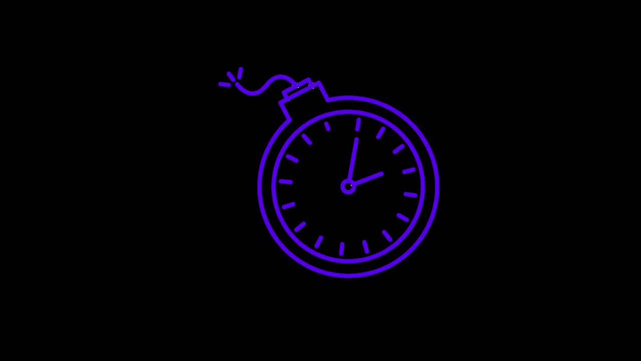 Animated Ticking Clock Bomb Icon on Black Background