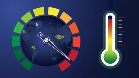 time lapse showing global warming with a rotating globe and rising thermometer animated and in 4k