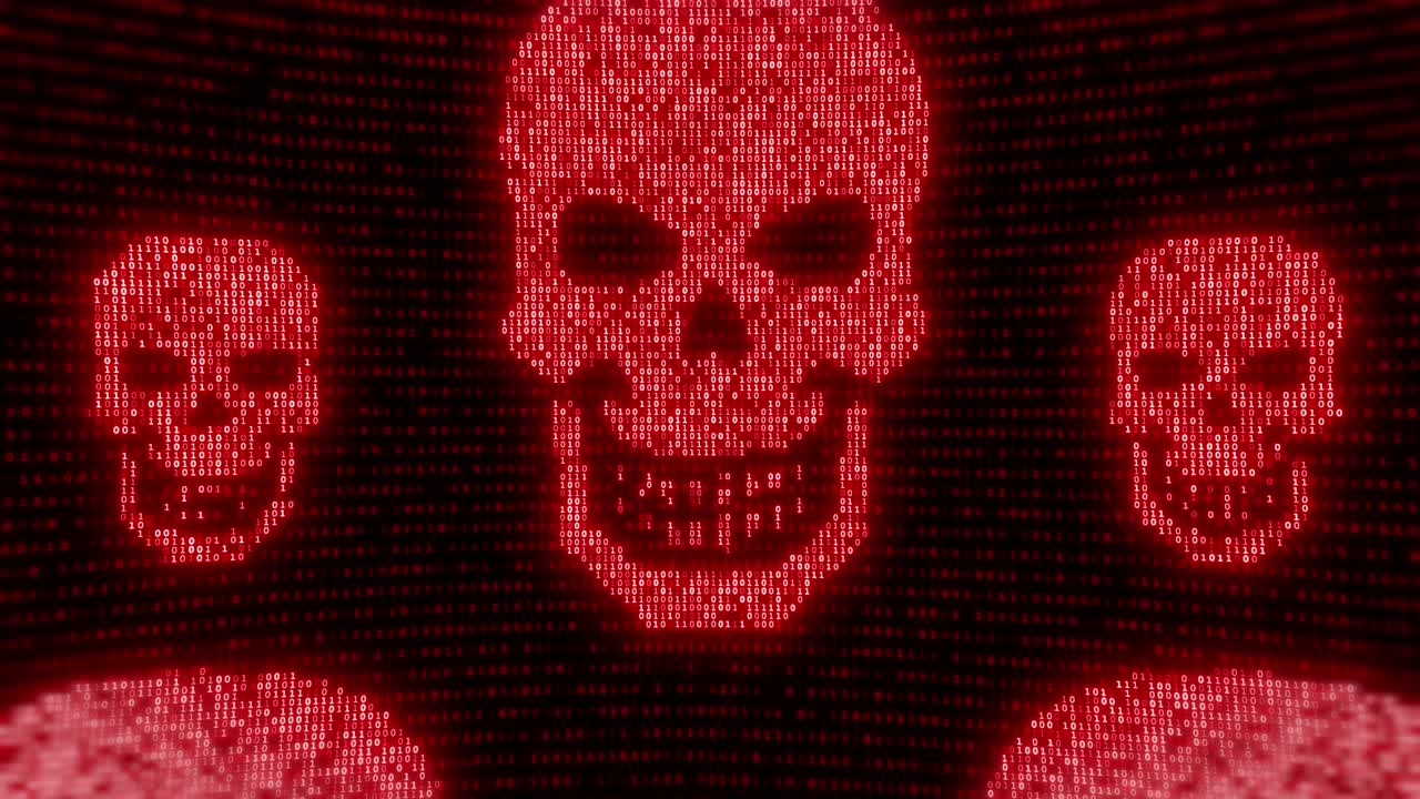 4k skull tecnología fallo virus informático o hacking de internet 4k fondo de bucle.