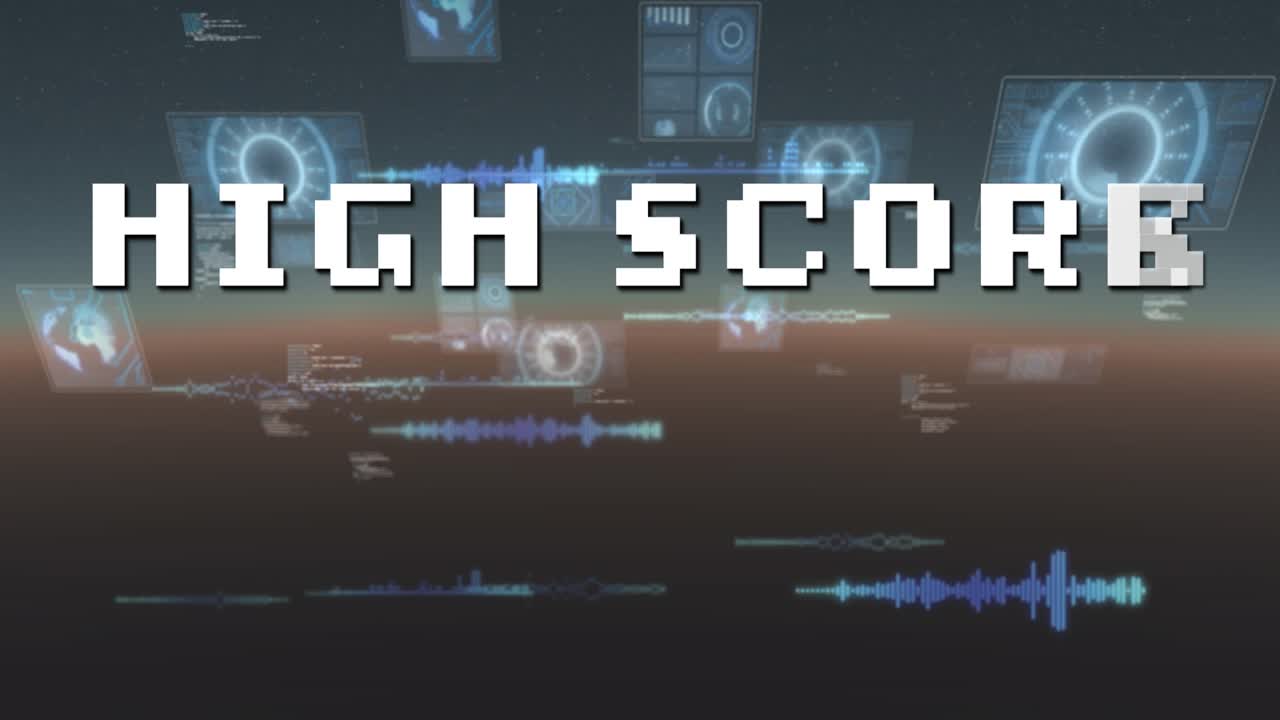 Animation of high score text over scope scanning and data processing