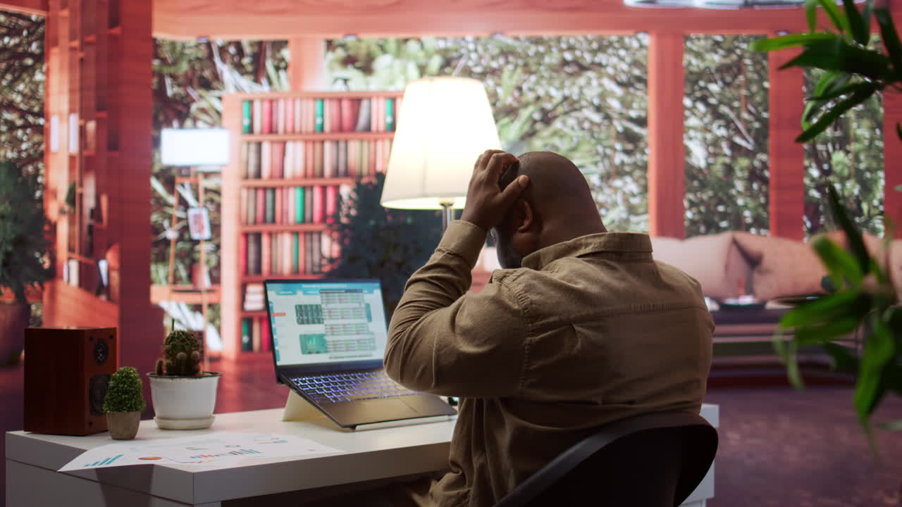 Business analyst calculating project funds and analytics at his home
