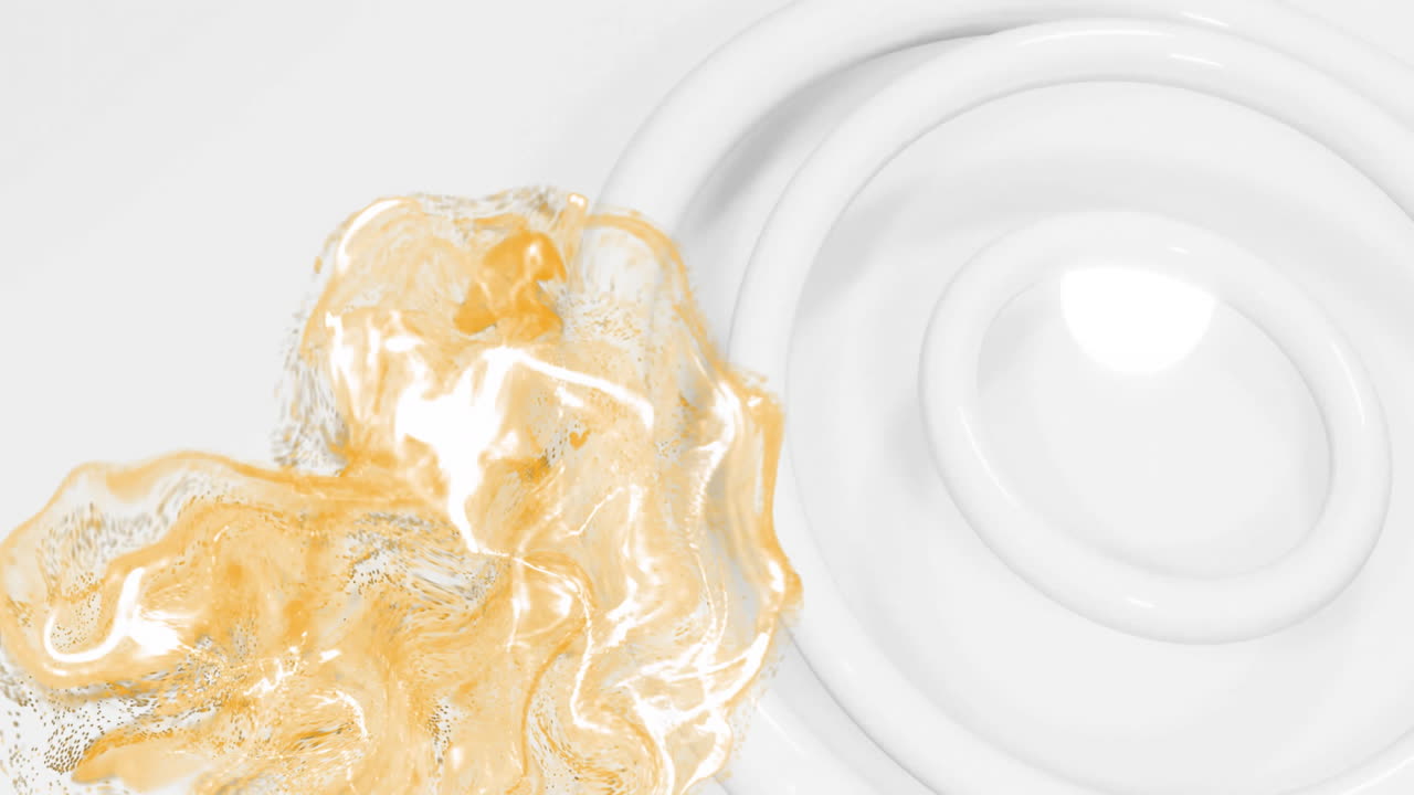 Golden liquid animation flowing over white circular shapes