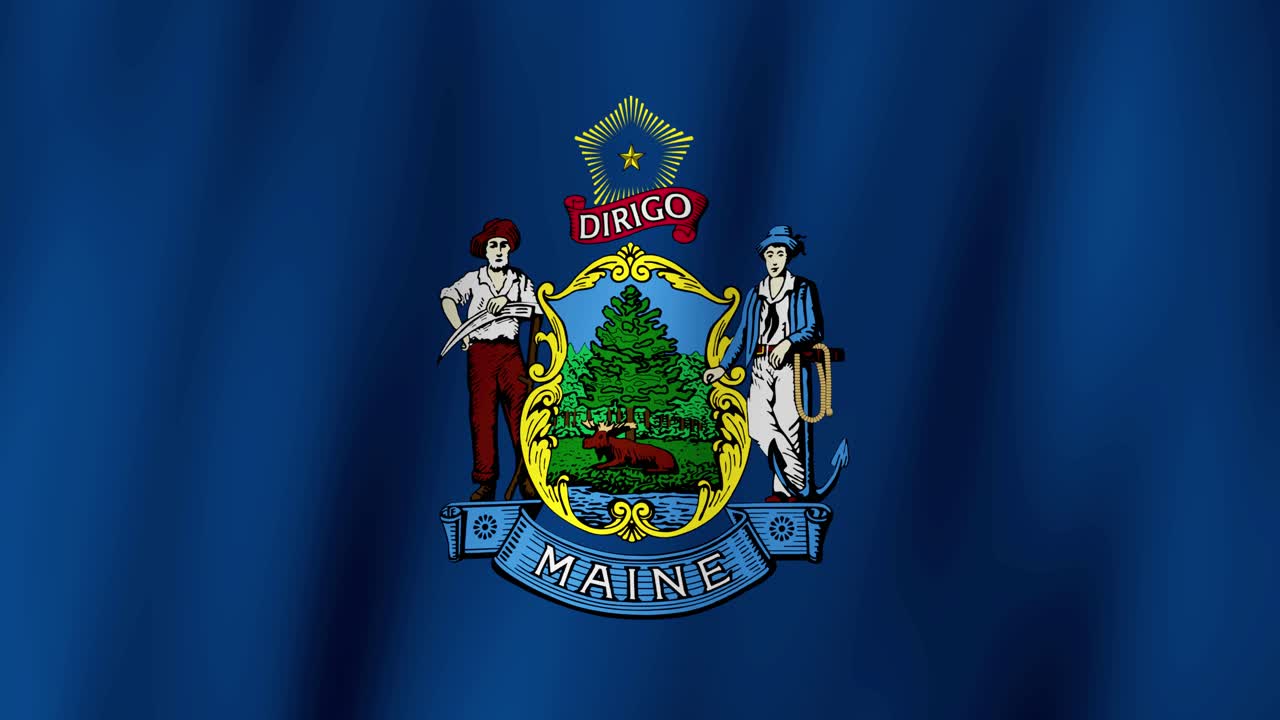 Loopable state flag of Maine. Digital animation waving background. (United States of America)
