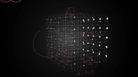 Animation of light trails and mathematical data processing over black background