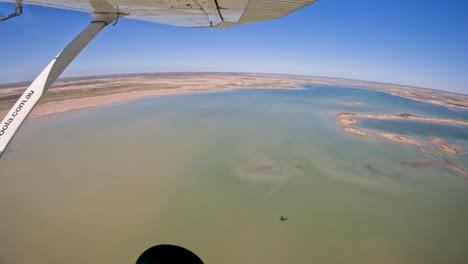 pov small aricfrat flyover beautiful lake callabona, arkaroola , australia