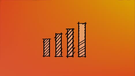 Animation-of-black-statistics-with-spots-on-orange-background