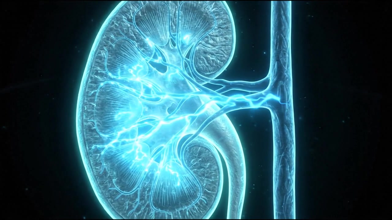 Glowing blue 3D human ear canal organ model medical visualization