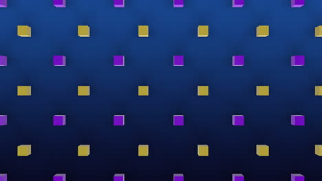 moving 3d yellow and purple cubes on blue background