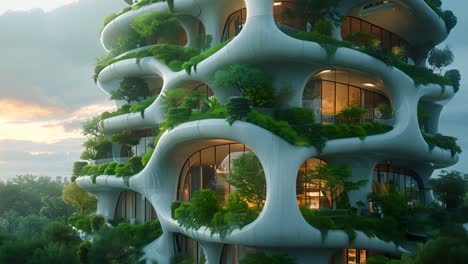 futuristic green building with biophilic design