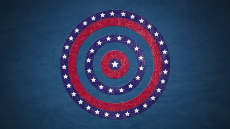 animation of circles spinning with american flag  stars and stripes over blue background