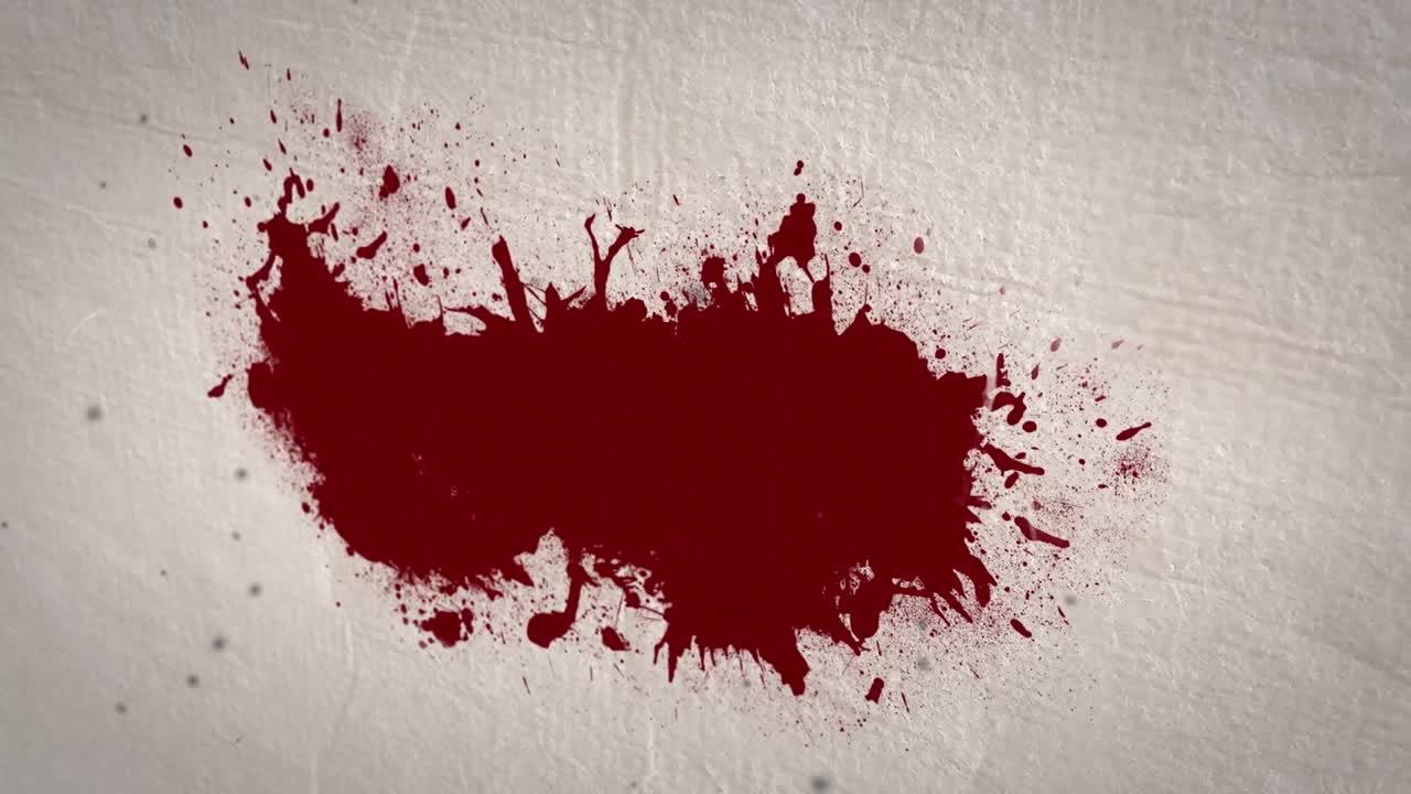 animación de una mancha de sangre sobre un fondo beige