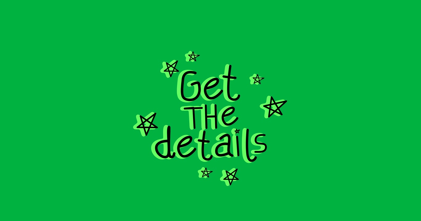 On play Get details text cycling neon stars, keeping black cores, showing details on transparent bg