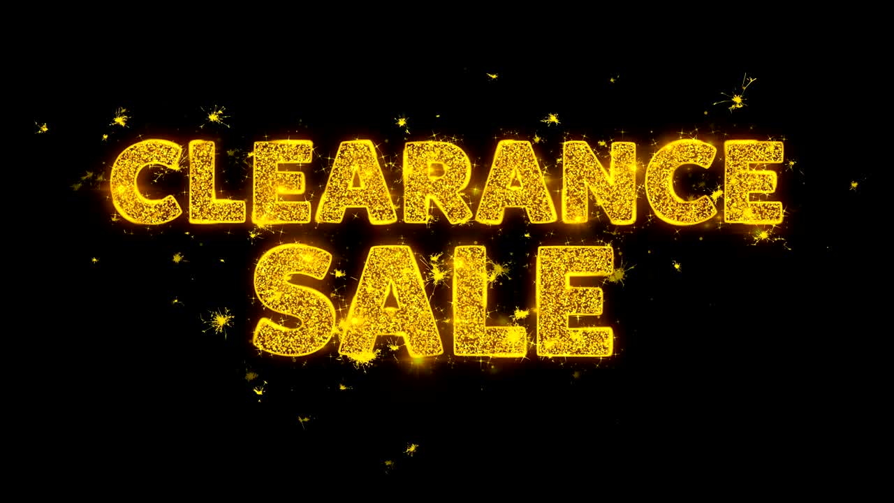 클리어런스 판매 텍스트는 검은 바탕에 입자를 불꽃으로 만니다.