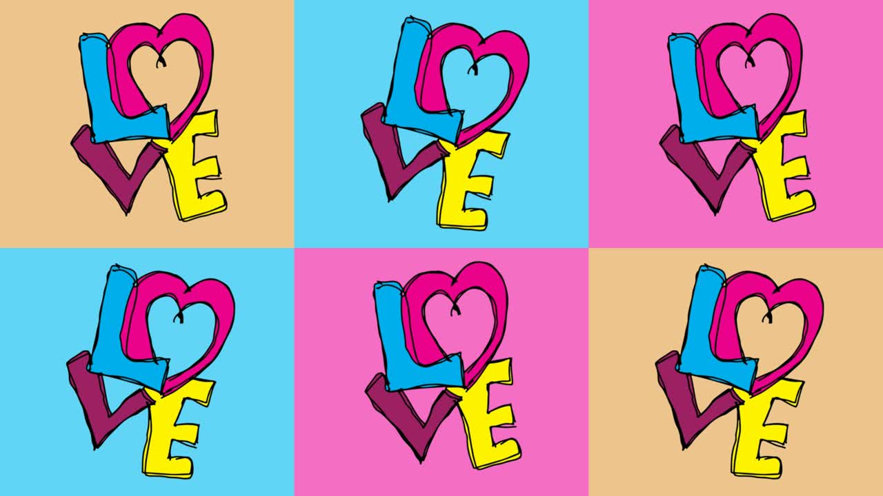 아이들이 사랑의 주제로 팝 아트를 그림 그리는 원활한 배경