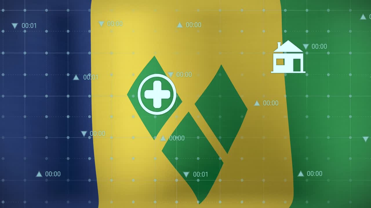 Animation of data processing over flag of saint vincent and the grenadines