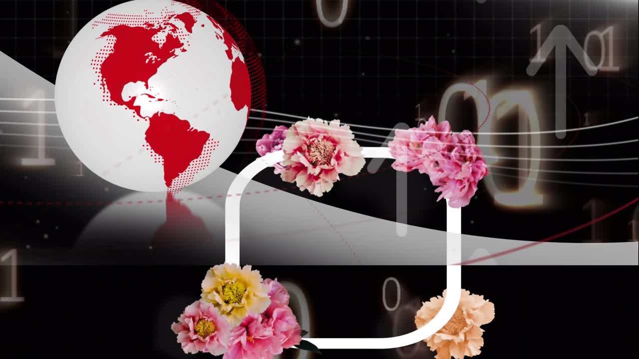 Animasi pemrosesan data di atas globe dengan latar belakang gelap