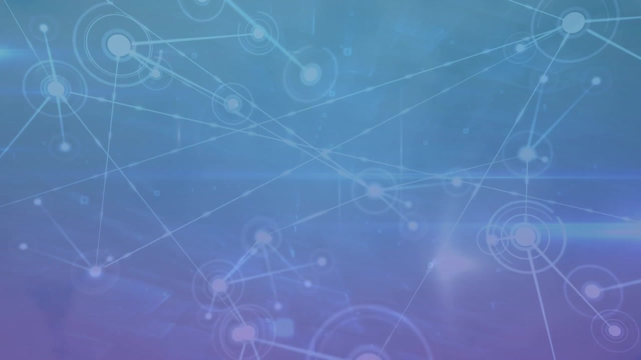 Animation of network of connections and light trails against blue gradient background