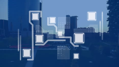 animation of network of connections over cityscape