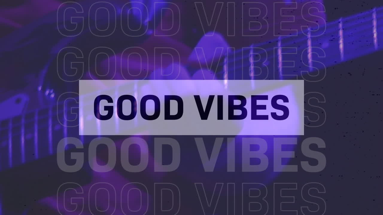 animación de buenas vibraciones texto sobre el hombre tocando la guitarra