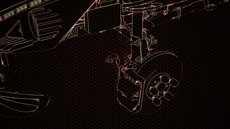 Holographic-animation-of-3D-wireframe-car-model-with-engine