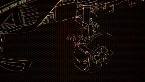 animación holográfica de un modelo de coche 3d con motor