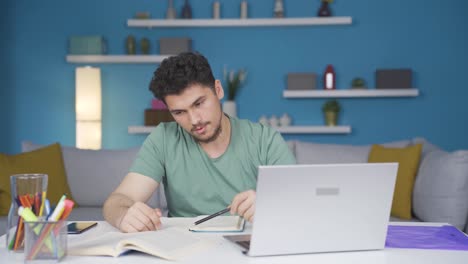 unhappy studying male student.